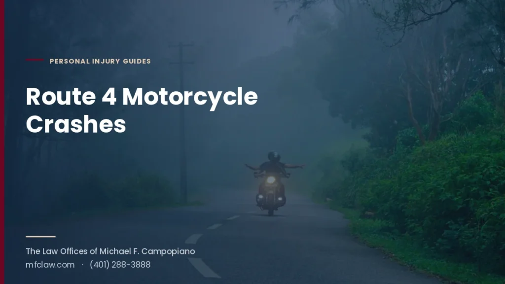 Motorcyclist riding a two-lane road, illustrating motorcycle crashes on Route 4 and Post Road in North Kingstown, RI